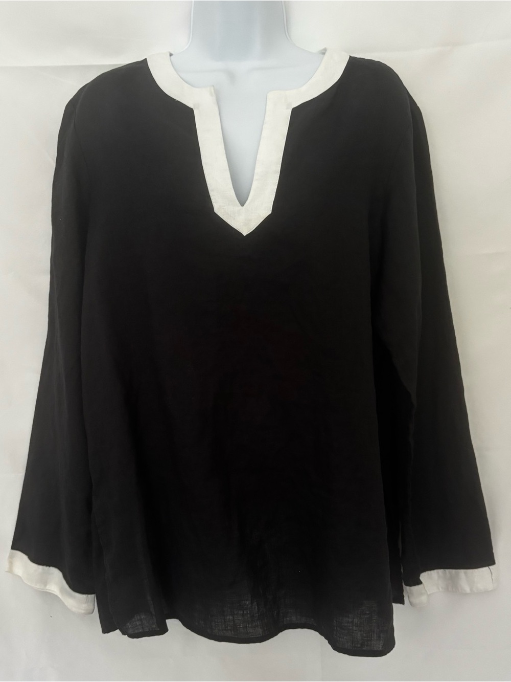 Lauren Ralph Lauren Black/Ivory Trim V-Neck Tunic Large